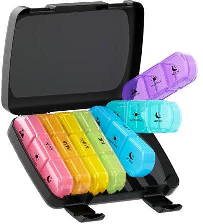 Opret Pastillero Semanal 3 Tomas Español, Pastillero Diario Grande 7 Dias, Dosificador de Comprimidos con 21 Compartimentos, Organizador de Pastillas para Viaje