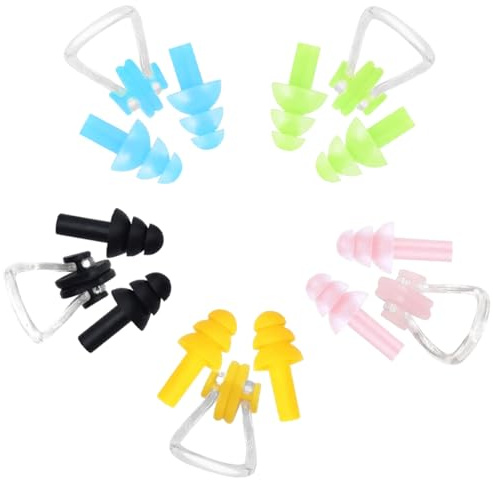 EAVUYIS 5 Pz Tappanaso per Piscina e 10pz Tappi per le, Tappi per Naso da Nuoto in Silicone Clip per Naso da Nuoto Tappi Tappa Naso Nuoto Clip per Bambini Adulti