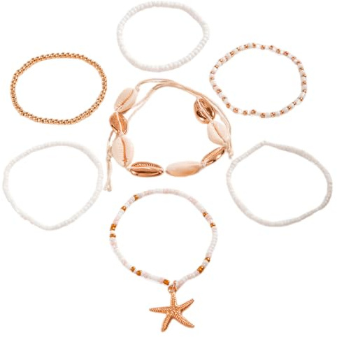 OUDQFCJ 7 Stück Bohemian Muschelarmbänder für Frauen Mehrschichtige Muschelperlen und Seestern Schmuck Zubehör