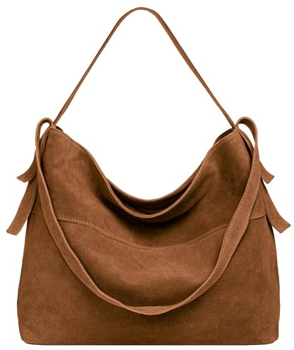 Caspar große Vintage Leder Schultertasche lässige Damen Handtasche aus Wildleder mit Reißverschluss - PREMIUM LINE - Modell No.816 - Made in Italy