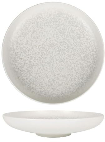 Service d'assiettes rondes de 6 pièces creuses et empilables, ESTER, plat à service à pâtes desserts en porcelaine beige - Dimension: 28 x 6 cm