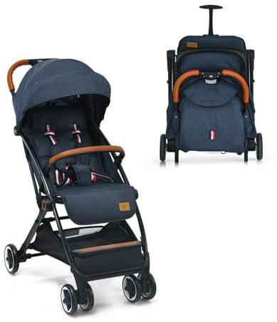 DREAMADE Kinderbuggy Klappbar mit Liegefunktion, Faltbar Buggy mit 5-Punkt-Sicherheitsgurt & Aufbewahrungskorb & Bremse, Kinderwagen für Baby 0-3 Jahren (Dunkelblau)