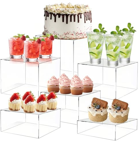 YOUNTHYE 6Pcs Buffet Risers, 3x4x5x6x7x8 Inch Food Risers Acrylic Buffet Risers, Food Display Stand with Hollow Bottom, for Buffet Table, for Cupcake, Brunch, Dessert, Candy, Jewelry, Collectibles