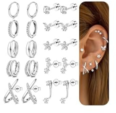 FIOROYAL 10 Pares Pendientes Mujer Oro Plata Hipoalergenicos Pendientes Acero Inoxidable Aros Dorados Mujer Piercing Oreja Tragus Helix Cartílago Piercing para Múltiples Piercings S
