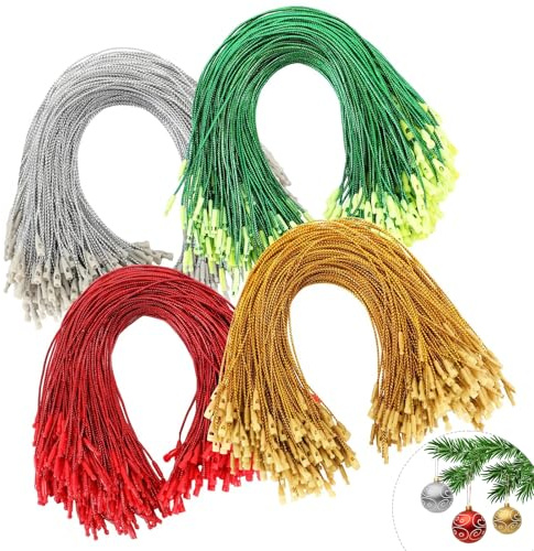 Cordino per Ornamenti Natalizi, 400 PCS Cordino Natalizio, Gancio per Palline di Natale, Ciondolo in Corda per Appendini Ornamento di Natale, Ganci per Decorazioni Albero di Natales