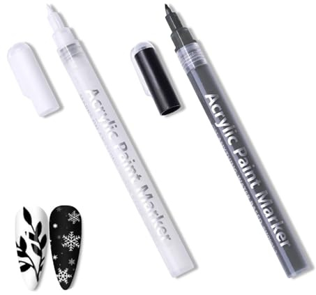 2 Nail Care Pen Penne per Smalti per Unghie Pennelli per Graffiti Fai da Te per Nail Art Set Unghie Adatti per Pittura Fine Linee Astratte e Motivi Complessi Bianco e Nero