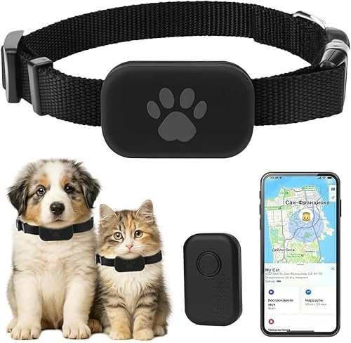 Cat Tracker,GPS Tracker Collar for Pets Cats Dog Global Tracking Device No Monthly Fees Compatible with iOS/Android, Real-Time Location Tracking, Anti-Loss, Waterproof Adjustable for All Cats Dogs