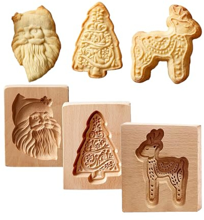 Stampo per Biscotti | In Rilievo In Legno Antiaderente | Stampo Per Burro In Legno Di Faggio Intagliato,Per Casa Cucina Spuntini Frollini Cioccolato Torta Di Zucchero Natale Halloween Compleanno