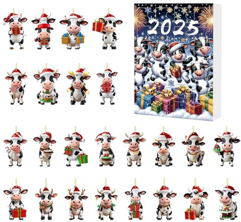 Weihnachtskalender – 24 Kuh-Advents-Countdown-Kalender, Mini-Cartoon-Ornament-Figuren, kreative Feiertags-Display-Dekorationen, ideal für Kinder, Teenager, Erwachsene, Familienheim