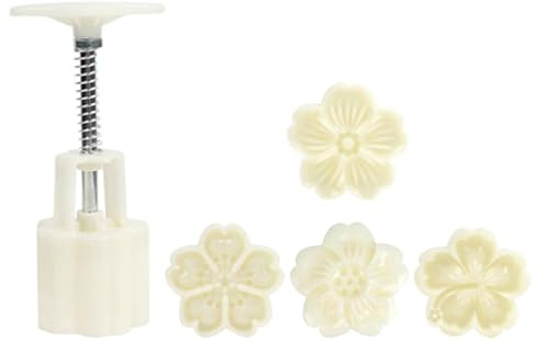 VINTORKY Manuelle Mondkuchenform aus Verschleißfestem Material Handgepresster Grüner Bohnenkuchen Stempel Weiße Blumenförmige Backform für Kuchen und Desserts