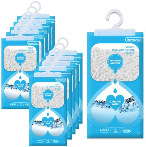 Homesmart Pack of 10 Wardrobe Dehumidifier Hanging Bags Moisture Absorber | 220g Each Disposable Moisture, Humidity, Damp Absorber for Home, Prevents Mould, Mildew, Condensation in Wardrobes Unscented