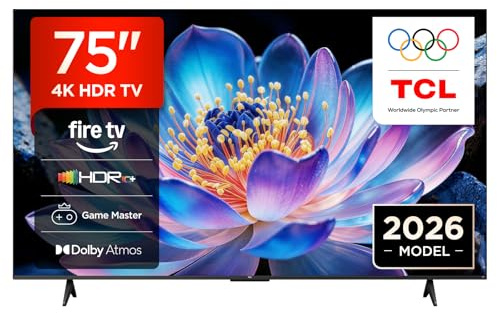 TCL 75V6D Televisor 75 Pulgadas 4K UHD Smart TV, Fire TV, Alexa Integrado, Dolby Vision & Atmos, Game Master, HDR10+, Control por Voz | DTS:X, Game Master, Motion Clarity, Apple AirPlay 2, Press & Ask Alexa
