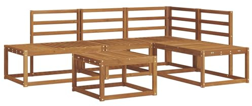 HETFTJN Gartenmöbel-Set 5-teilig aus massivem Akazienholz, Outdoor Lounge-Set für Terrasse und Garten, Modulare Sitzgruppe mit Tisch, Naturbelassenes Design, Stabiles Holzmöbel-Set