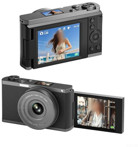 Appareil photo numérique 4K 68 MP avec zoom 28x, écran rabattable à 180° et autofocus, appareil photo compact pour photographie de voyage et création de contenu (texture lychee)