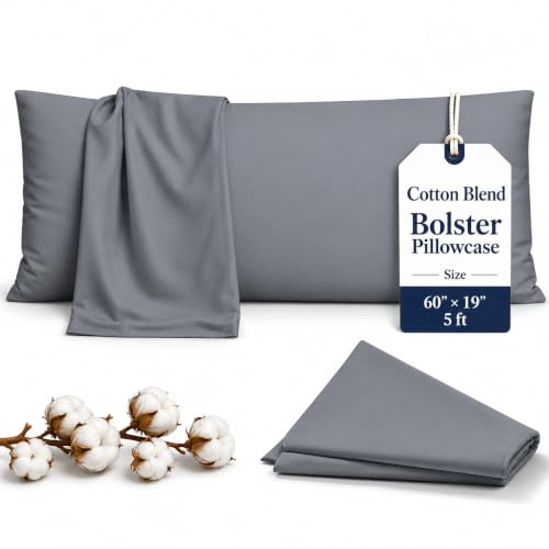 Rohi Grey Bolster Pillow Cases 5ft (60) | Soft Cotton Blend Orthopedic Body Pillow Cover for Neck, Pregnancy & Nursing Support | Hypoallergenic & Breathable Long Pillow Case