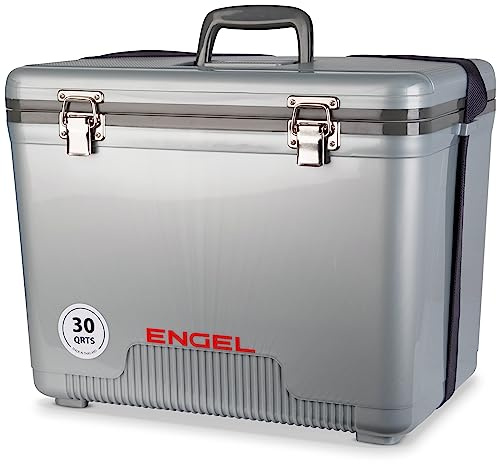 ENGEL Cooler Box 28.4L - Leak-Proof, Drybox Cooler for Camping, Fishing, Hiking,Picnic - Ice Boxes Large Enough for 30 Cans, 42 x 28.6 x 32.4 CM Small Cool Box for Drinks and Food in Silver