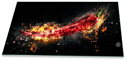 decorwelt | Herdabdeckplatten 90x52 cm 1-Teilig Paprika Schwarz Ceranfeldabdeckung Universal Spritzschutz Glas Elektroherd Induktion für Kochplatten Herdschutz Schneidebrett Sicherheitsglas
