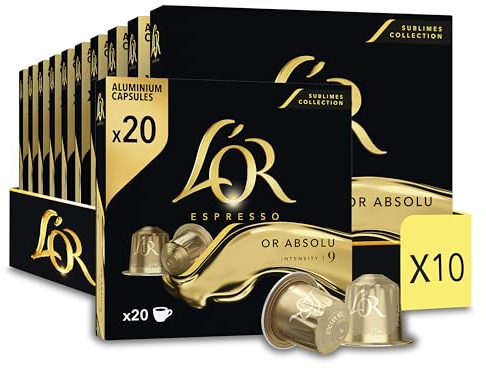 L'Or Espresso Café - 200 Capsules Or Absolu Intensité 9 | Compatibles Nespresso®*, lot de 10 x 20 capsules aluminium