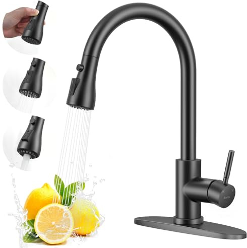 Arofa Matte Black Kitchen Faucet, Kitchen Sink Faucet with Pull Down Sprayer Single Handle Stainless Steel Commercial Modern for 1 or 3 Hole Farmhouse Camper Laundry Utility Rv Bar Sinks
