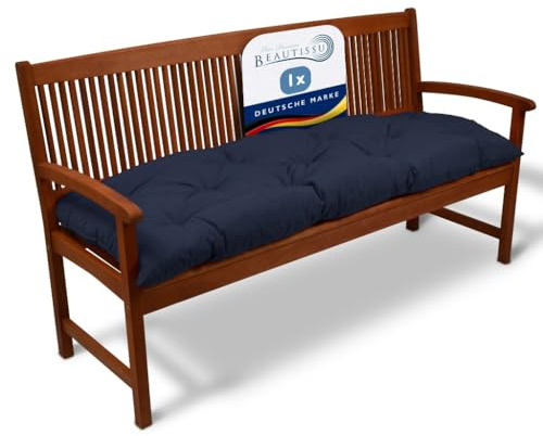 Beautissu Bankauflage Sitzkissen Polster für Gartenbank Bankpolster | 120x50x10cm Dunkelblau Auflage Outdoor Sitzbank Hollywoodschaukel Gartenbankauflage 2-Sitzer Flair BK
