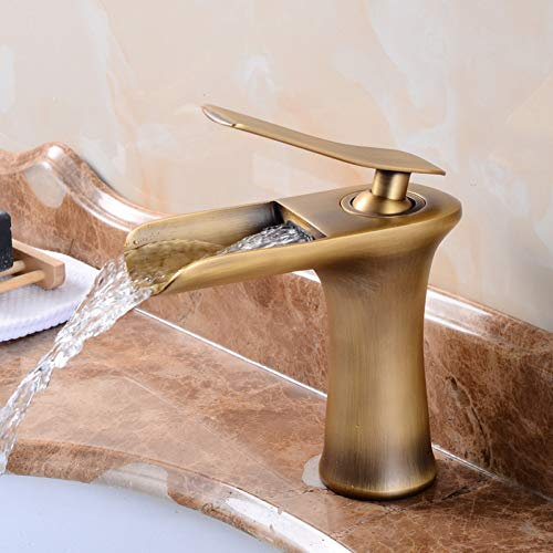 YHSGY Waschtischarmaturen All-Kupfer Antiken Becken Wasserhahn Wasserfall Einlochmontage Über Theke Becken Unter Theke Becken Retro Heißes Und Kaltes Wasser Wasserhahn