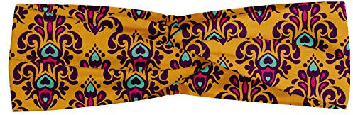 ABAKUHAUS Damast Halstuch Bandana Kopftuch, Mittelalterliches Stil Renaissance-Muster mit Rokoko-Motiv, Elastisch und Angenehme alltags accessories, Marigold Multicolor