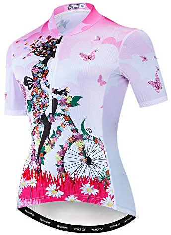 weimostar cykeltröja för kvinnor cykeltröja halvdragkedja MTB toppar kläder berg väg cykelkläder andas biker racing tröjor för damer kvinnor cykelkläder sommar Rosa L = Chest 35.4-38.8
