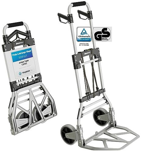 ATHLON TOOLS Aluminium Foldable Hand cart - Smooth-Running Wheels with Soft treads - incl. 2 Expanding Cords (Hand truck heavy)