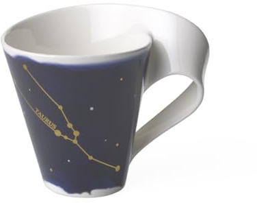 Villeroy & Boch NewWave Stars Mugg med Stjärntecken, Oxen, Porslin, 300 ml | Marinblå porslinsmugg, guld Oxen zodiakdesign, tillverkad i Tyskland, diskmaskinssäker, en härlig födelsedagspresent i maj