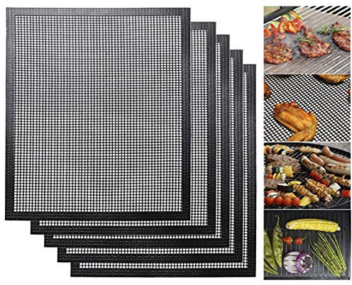 BBQ Grill Mesh Mat Non Stick Grilling Mesh Reusable Heat Resistant BBQ Teflon Grill Mats for Grilling, Cooking, Baking, Barbecue and Oven, 400 X 330 Mm,5pcs