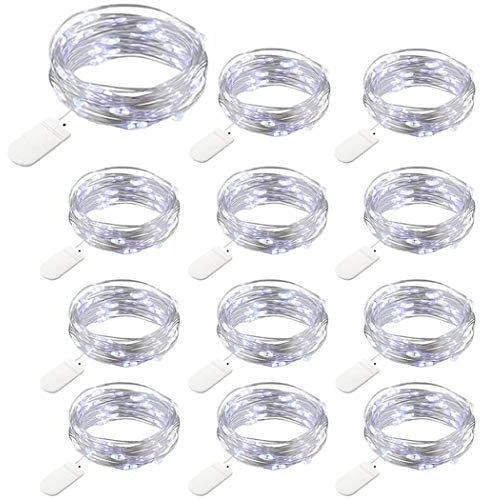 12 Pezzi Luci Stringa Filo Di Rame Lucine Decorative a Batteria, 2m 20LEDs Micro Catena Di Lampada d'Atmosfera, Impermeabile Ip65 Luci Della Bottiglia Per DIY Feste Giardino Natale, Bianco Freddo