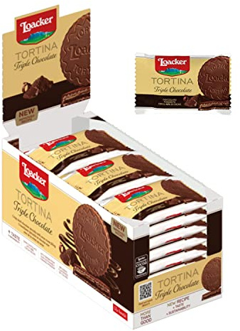 Loacker, Tortina Triple Dark, Sottili Cialde di Wafer Ricoperte da Cioccolato Fondente con Crema al Cacao Pregiato, Merenda e Snack, Formato Convenienza, Confezione da 24 Biscotti Monoporzione
