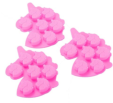 Vpqnee 3er Pack Mittelgroße Einhorn-Silikon-Schokoladeform mit 7 Hohlräumen zur Herstellung von Einhorn-Formgummi, Süßigkeiten, Schokolade, Eiswürfel, Gelee, Mousse, kleiner Kuchen