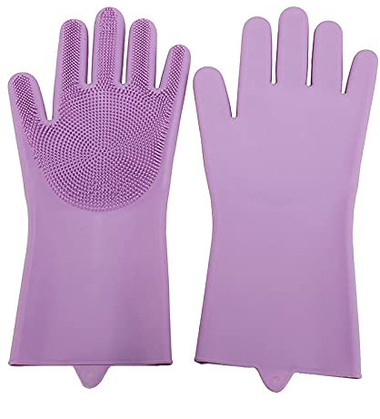 MWBLN Dishwashing gloves,2 Pcs Multifunction Silicone Cleaning Gloves,Magic Silicone Dish Washing Gloves,for Kitchen Household Rubber Dishwashing Gloves Purple
