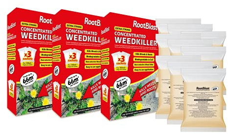 Rootblast Concentrated Weedkiller 9 x 100ml sachets - Glyphosate Weedkiller - Covers up to 66 sqm.per sachet