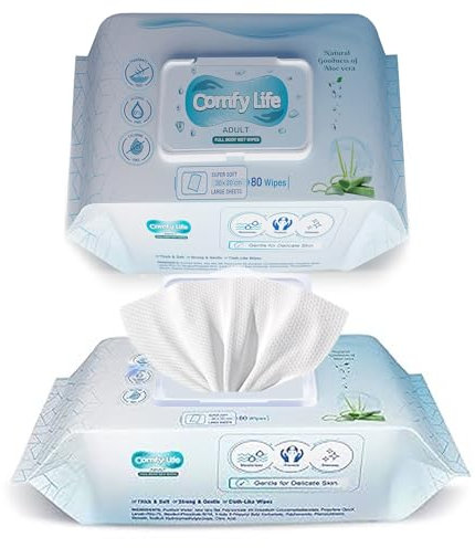 Comfy Life Premium Full Body Cleansing Wet Wipes For Adults - Large Luxury Fresh-feel Rinse-free Fragrance-free Bed Bath Intimate-care Soft Sheets (1 Pack (80 Wipes)