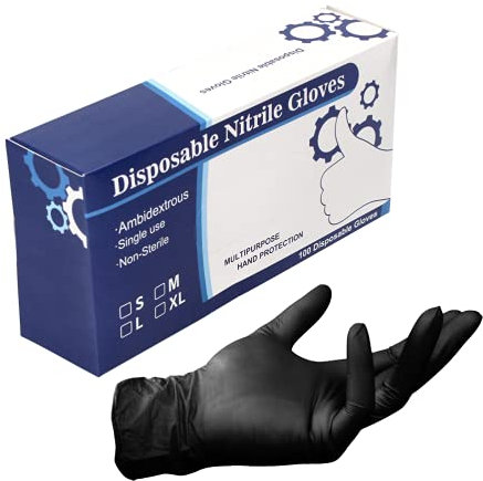 Toolbrothers Guantes desechables de nitrilo en caja dispensadora, color negro / negro, 100 unidades, talla S / S - no estéril