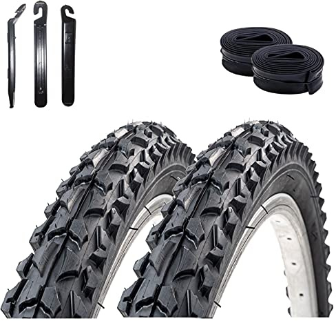 2 x Roverstone 26 Fahrradreifen Fahrradmantel schwarz 57-559 (26x2,125) + 2 Schläuche AV inkl. 3 Reifenheber