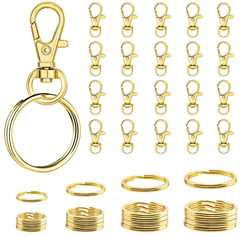 Heyu-Lotus 40 Stück Gold Karabiner Schlüsselringe Set | 20 Haken + 20 Ringe im Set, mehrere Ringdurchmesser für Anhänger und Geschenke