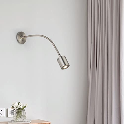 Nachttisch Wand Leselampe, 3W LED Leseleuchte 360° Flexible Schwanenhals Lampe, Modern Leselicht Wandleuchte Aus Metall, 3000K Warmweiß, 210 LM, Eingebettet Für Schlafzimmer Wohnzimmer Büro,Silber