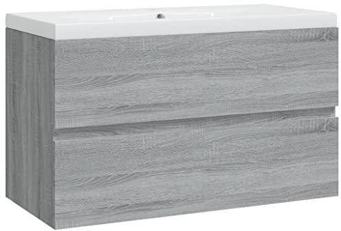 vidaXL Mueble con Lavabo Armario Casa Hogar Aseo Tocador Almacenamiento Empotrado Baño Cuarto Doméstico Madera Contrachapada Gris Sonoma