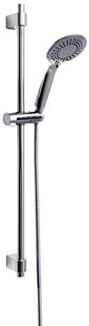 Wenko Set Doccia Young, Soffione con 5 Tipi di Getto, Asta per Doccia in Acciaio Inox e Tubo Doccia Flessibile, Adatto per Riscaldatore di Flusso, Collegamento Universale ½“, 66 Cm, Argento Lucido