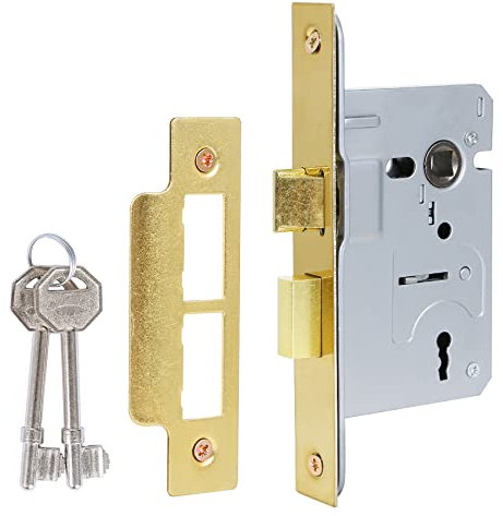 DIDA® 3 Lever Mortice Sashlock Polished Brass Mortice Locks Sashlocks 65mm, Door Lock Sashlocks with Key Suitable for Internal or External Doors, Door Latch Hardware and Key Locking Door High Security