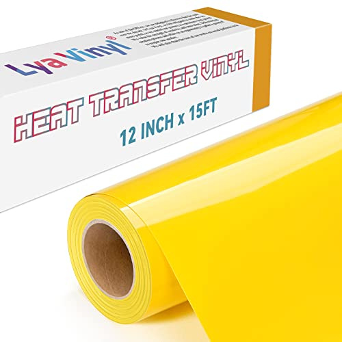 Lya Vinyl Plotterfolie Textil, 30,5 × 457,5cm Gelb Flexfolie Plotter Textil für Cricut und Silhouette, Textilfolie Plotter für DIY Stoff und Shirt