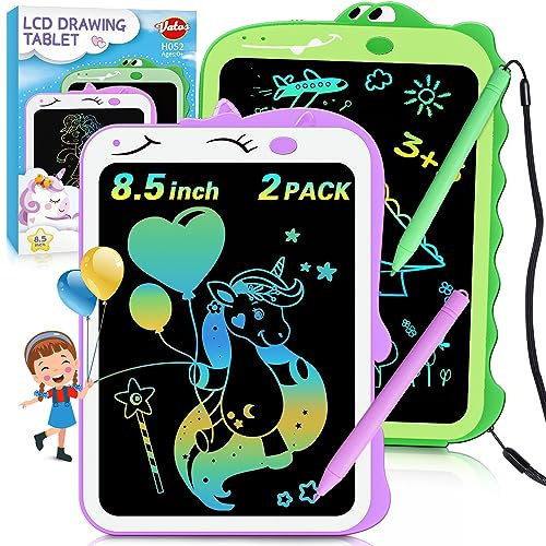 VATOS 2 Stücke LCD Schreibtafel 8,5 Zoll Einhorn Dinosaurier LCD Schreibtablett für Kinder, Tragbarer Löschbarer Zeichenbrett,Grafiktablett Geschenk für Kinderspiele 2 3 4 5 6 7 Jahre Jungen Mädchen