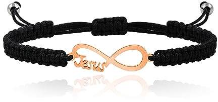 Uloveido Handgefertigtes String-Armband, einfaches Jesus, Infinite-Armbänder, verstellbar, schwarz, geflochtene Schnur, minimalistischer Schmuck für Frauen und Mädchen
