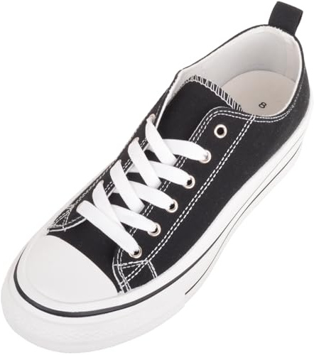 ABSOLUTE FOOTWEAR Womens Lace Up Casual Canvas Trainers Pumps, Chunky Platform Sole, Black, UK 5 / EU 38