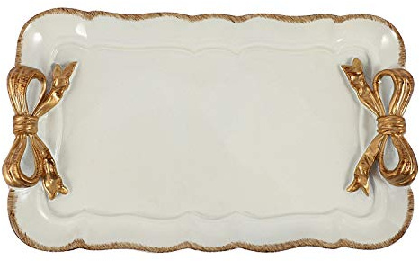 RESFNSE European Style Bow Cake Storage Trays Makeup Organizer Dessert Plate Square Decor Tray Kitchen Storage Trays 12x20Cm White