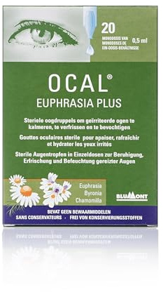 OCAL - Tropfen in Einzeldosis 20 x 0,5 ml, Augentropfen Gegen Rote Augen, Augentropfen Natur Trockene und Gereizte Juckende Augen Einzeldosen, Konservierungsstoffe (1)