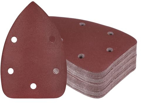 Kozelo 50pz Carta Vetrata Levigatrice a Triangolo Mouse - [Grana 320 3,5 x 5,5] Fogli di Carta Vetrata a Gancio e Ring Assortiti per Uso Lucidatura Mobili Legno 5 Fori Ossido Alluminio